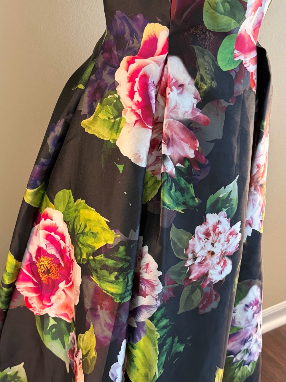 Adrianna Papell Black Dress with Pink, Green & Purple Floral Accents - Picture 2 of 7